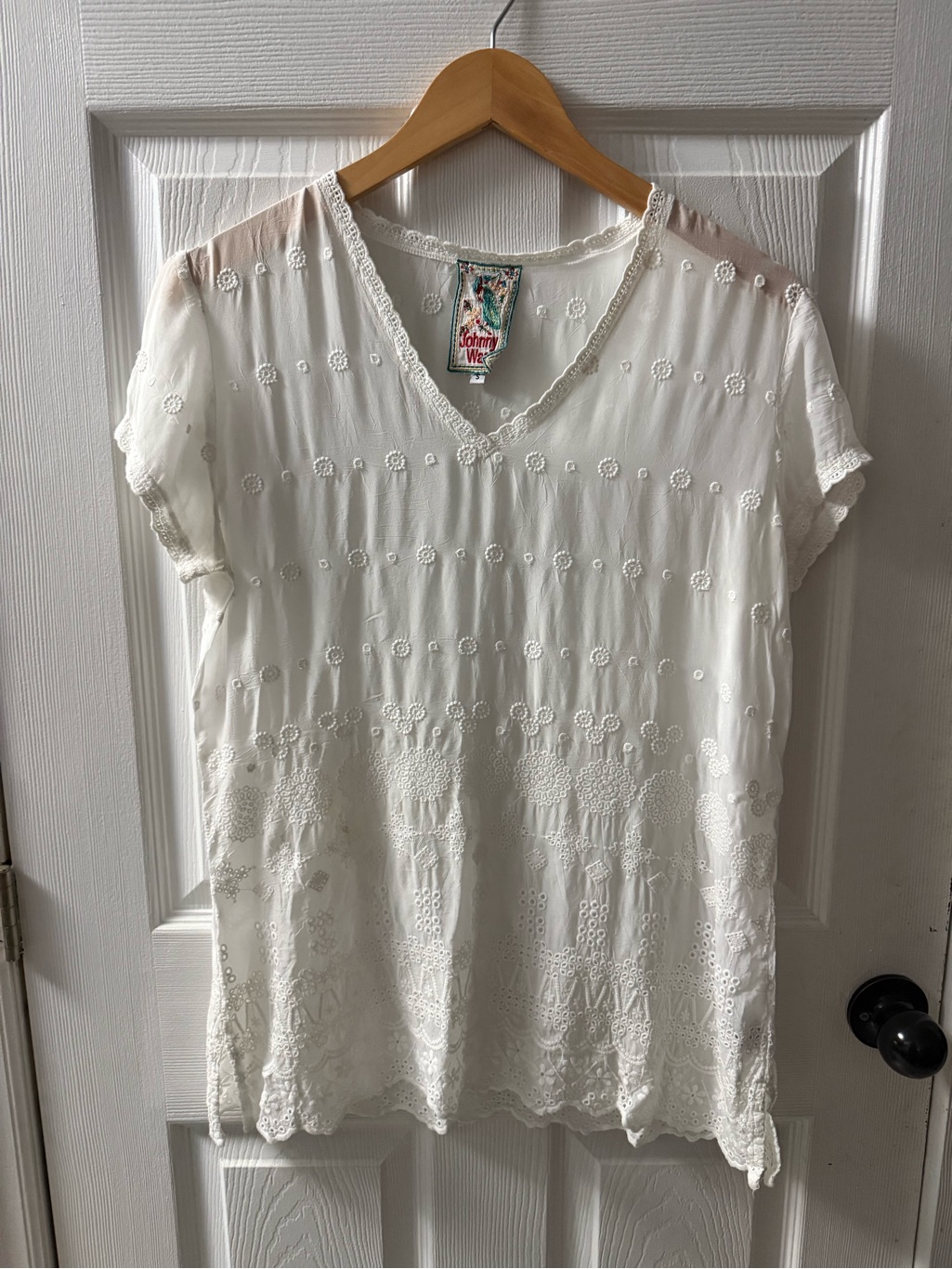 Johnny Was Scalloped Eyelet Blouse Size S